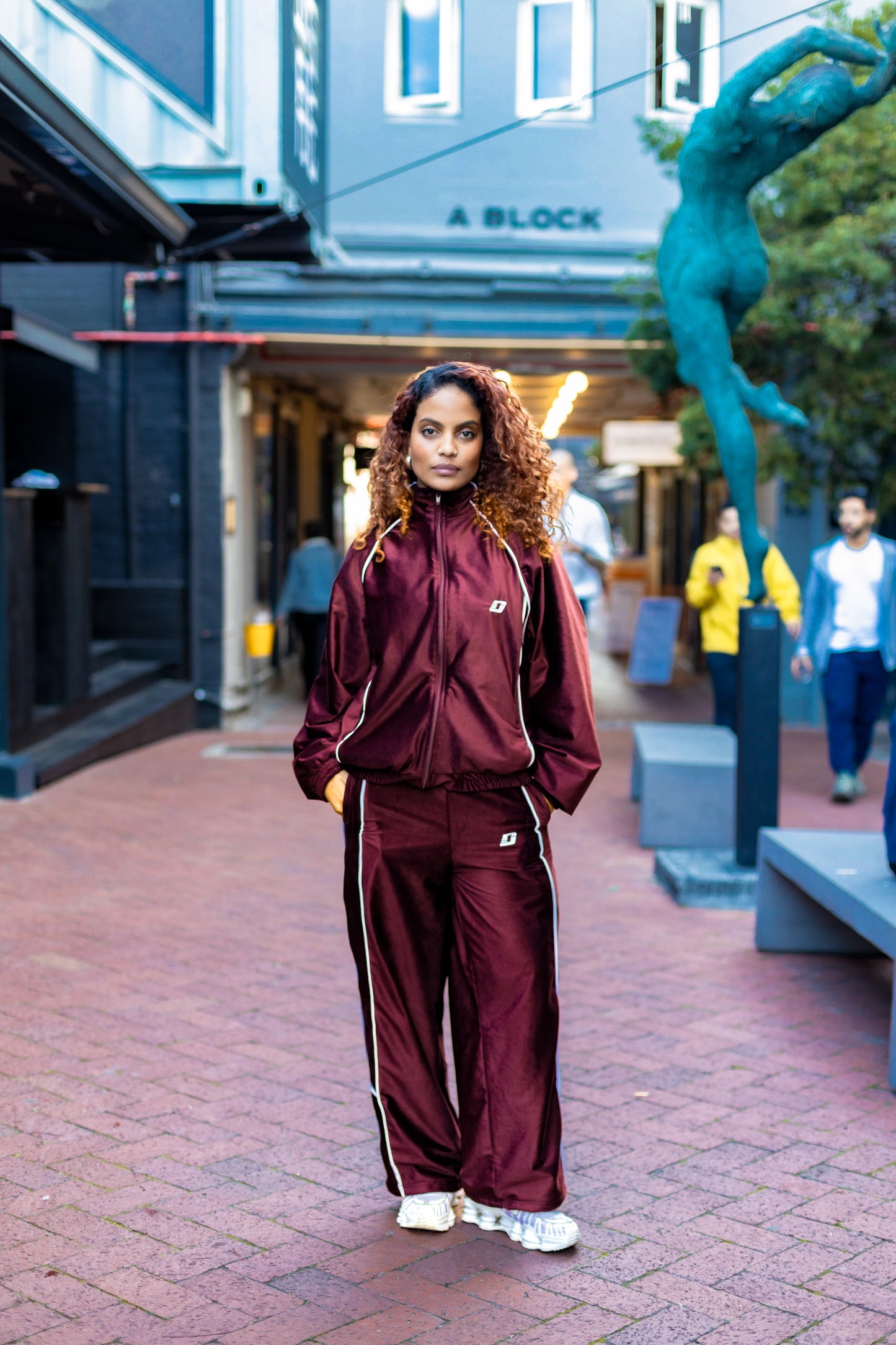 Burgundy Nostalgia 2.0 Velvet Tracksuit pants